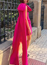 Sheath/Column One-Shoulder Short/Mini Taffeta Homecoming Dresses With Bow(s)