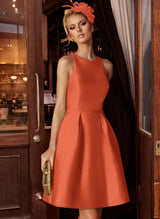 A-Line/Princess Scoop Neck Satin Sleeveless Knee-Length Homecoming Dresses With Pockets
