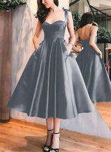 A-Line Satin Sweetheart Homecoming Dresses With Pockets