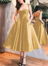 A-Line Satin Sweetheart Homecoming Dresses With Pockets