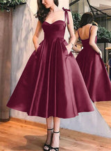 A-Line Satin Sweetheart Homecoming Dresses With Pockets