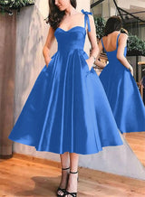 A-Line Satin Sweetheart Homecoming Dresses With Pockets