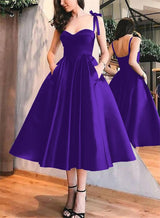 A-Line Satin Sweetheart Homecoming Dresses With Pockets