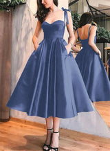 A-Line Satin Sweetheart Homecoming Dresses With Pockets