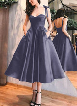 A-Line Satin Sweetheart Homecoming Dresses With Pockets