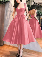 A-Line Satin Sweetheart Homecoming Dresses With Pockets