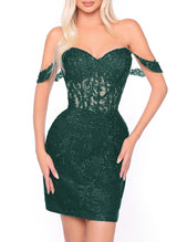 Sheath/Column Off-The-Shoulder Short/Mini Lace Homecoming Dresses