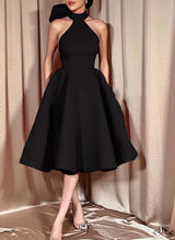 Ball-Gown Halter Sleeveless Satin(Non-Stretch) Homecoming Dresses With Bow(s)