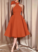 Ball-Gown Halter Sleeveless Satin(Non-Stretch) Homecoming Dresses With Bow(s)