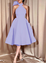 Ball-Gown Halter Sleeveless Satin(Non-Stretch) Homecoming Dresses With Bow(s)