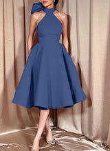 Ball-Gown Halter Sleeveless Satin(Non-Stretch) Homecoming Dresses With Bow(s)