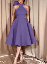 Ball-Gown Halter Sleeveless Satin(Non-Stretch) Homecoming Dresses With Bow(s)