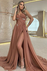 Stunning Sweetheart Long Chiffon Prom Dress Split With Pleats