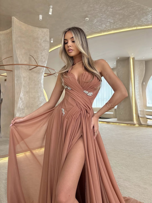 Stunning Sweetheart Long Chiffon Prom Dress Split With Pleats