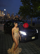 Romantic V-Neck Strapless Sleeveless Mermaid Wedding Dresses Sheath Gem With High Split