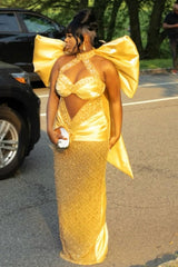 Pretty Yellow Halter Sweetheart Sleeveless Wedding Dresses Sheath Gem With Bow Knot