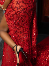 Glamorous Burgundy V-Neck Strapless Sleeveless Mermaid Wedding Dresses Sheath Gem With High Split