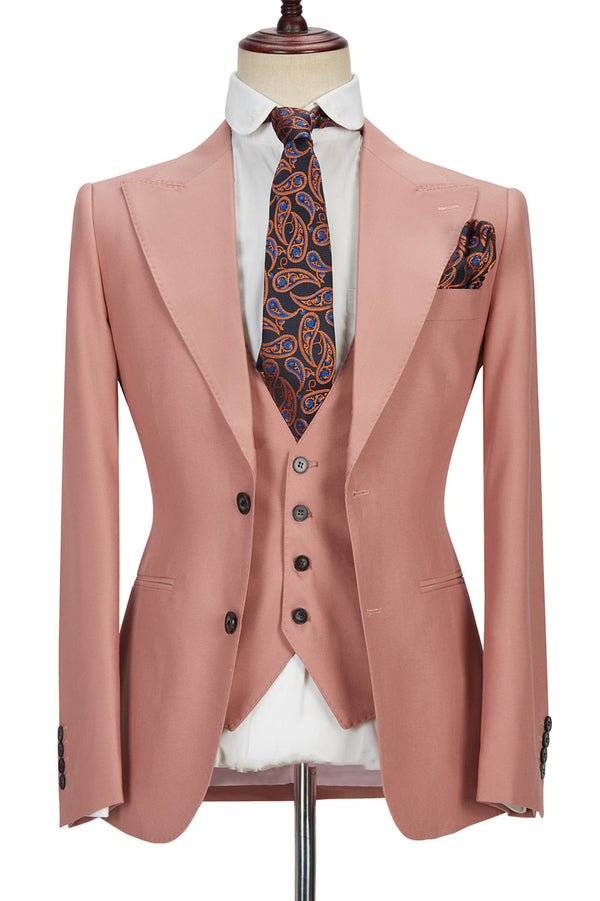 3 Piece Coral Pink Two Buttons Peak Lapel Gorgeous Men's Suit
