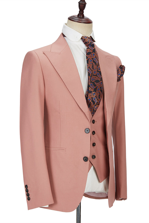 3 Piece Coral Pink Two Buttons Peak Lapel Gorgeous Men's Suit-Dbrbridal