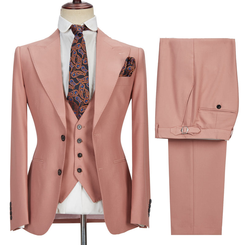 3 Piece Coral Pink Two Buttons Peak Lapel Gorgeous Men's Suit-Dbrbridal