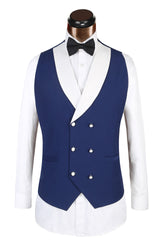 3 Piece Gorgeous White Lapel Edge Banding Formal Blue Men's Suit For Wedding-Dbrbridal
