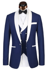 3 Piece Gorgeous White Lapel Edge Banding Formal Blue Men's Suit For Wedding-Dbrbridal