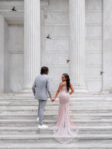 Romantic Strapless Sleeveless Mermaid Wedding Dresses Column Gem With Lace-Up Back