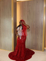 Charming Burgundy Sleeveless Sequin Wedding Dresses Mermaid Sheath With Gem