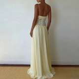 Chic Daffodil Halter Sweetheart Sleeveless Chiffon Evening Dresses Floor Length With Lace-Up Back