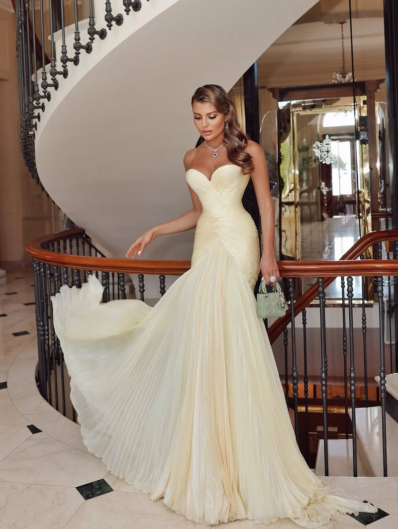 Gorgeous Daffodil Sweetheart Mermaid Prom Dress Long With Pleats On Sale