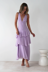 Luxurious Lilac V-Neck Spaghetti-Straps Sleeveless Evening Dresses Backless With Pleats