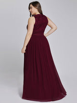 A Line Floor Length Backless Lace Prom Dress Formal Bridesmaid Dress