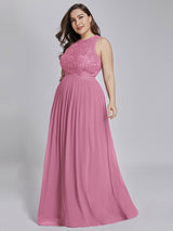 A Line Floor Length Backless Lace Prom Dress Formal Bridesmaid Dress