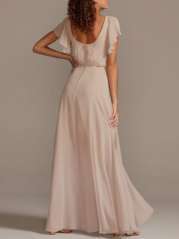 A-Line Floor-Length Zipper Chiffon Bridesmaid Dress