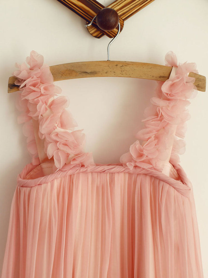 A-line Princess Straps Ruffles Sleeveless Chiffon Short flower girl dresses