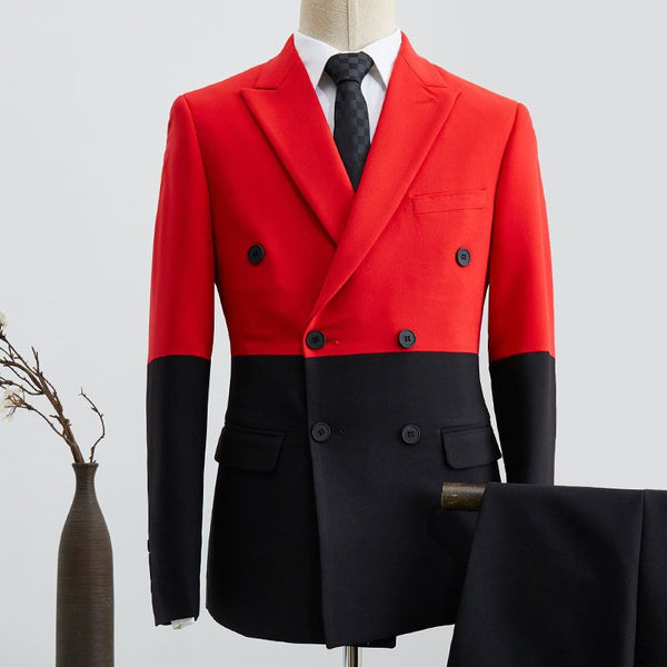 Amazing Black And Red Peaked Lapel Double Breasted Prom Suit