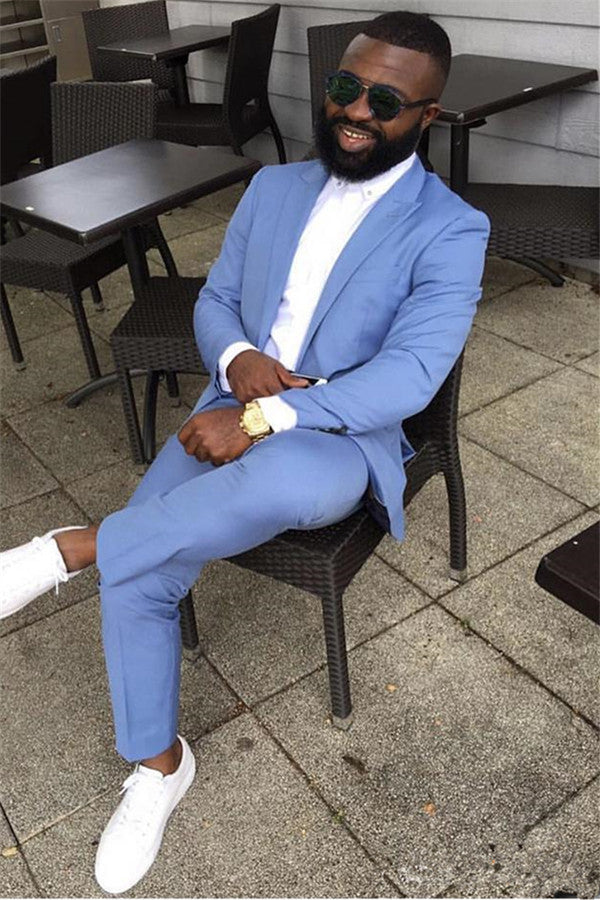 Amazing Blue Peaked Lapel Slim Fit Bespoke Men Suits Online
