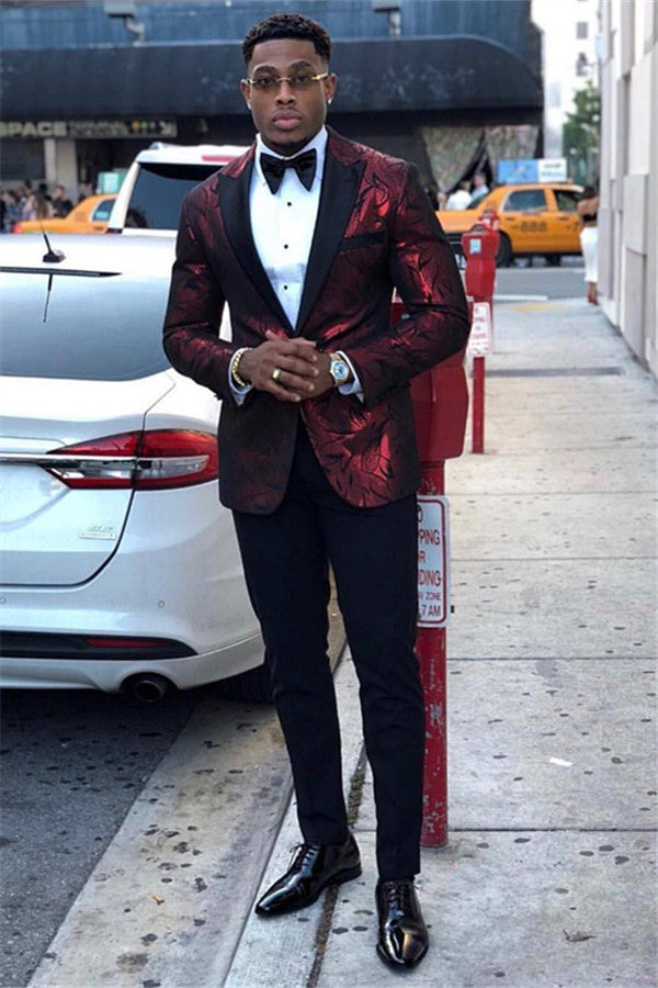 Amazing Burgundy Gorgeous Peaked Lapel Slim Fit Men Suits for Prom
