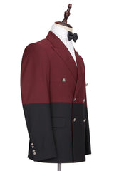 Amazing Burgundy and Black Double Breasted Peaked Lapel Men Suits for Prom