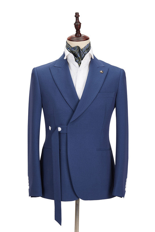 Amazing Dark Blue Peaked Lapel Slim Fit Men Suits for Business