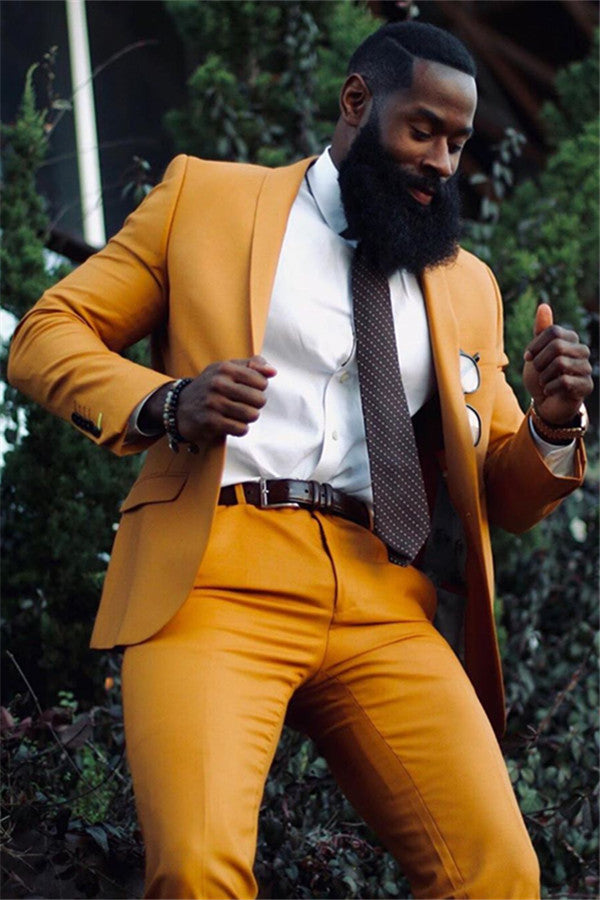Amazing Gorgeous Yellow Shawl Lapel One Button Mens Suit