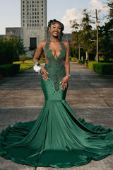 Amazing Long Dark Green Mermaid Sleeveless Beading Evening Party Gowns With Lace
