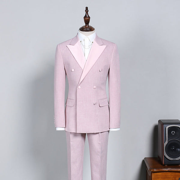 Amazing Pink Peaked Lapel Double Breasted Custom Prom Suit