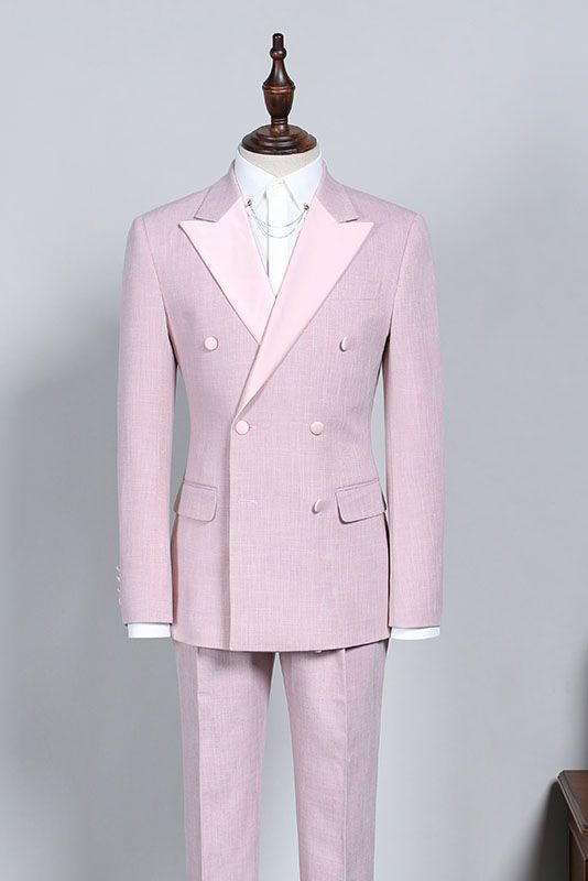 Amazing Pink Peaked Lapel Double Breasted Custom Prom Suit