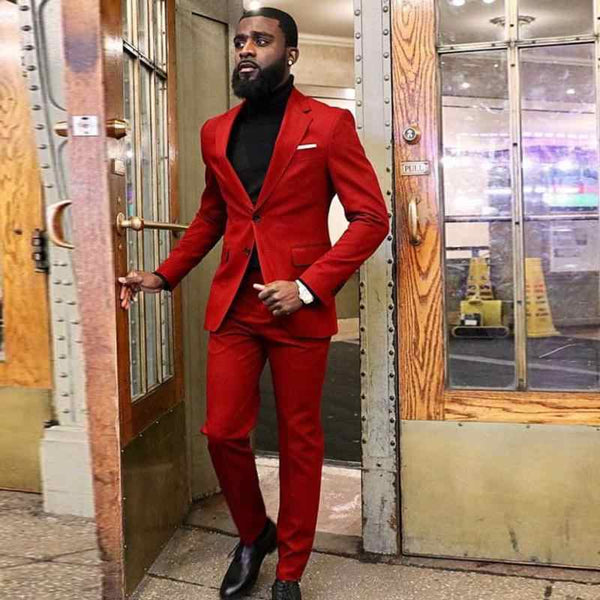 Amazing Red Two Piece Slim Fit Prom Men Suit