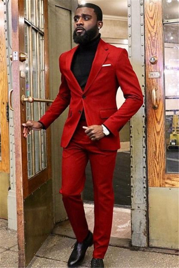 Amazing Red Two Piece Slim Fit Prom Men Suit