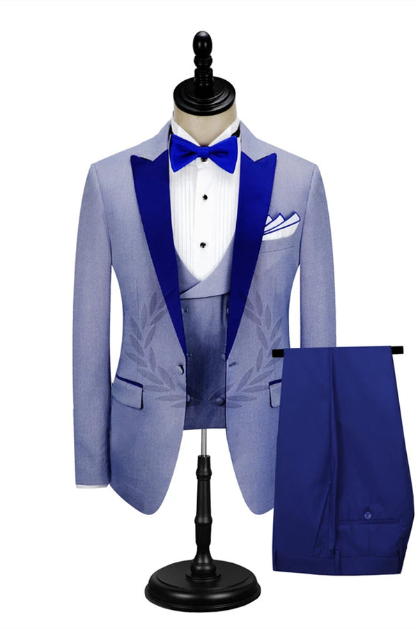 Amazing Royal Blue Peak Lapel Men's Formal Suit
