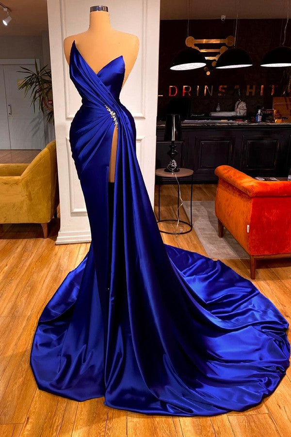 Amazing Royal Blue Prom Dress Mermaid Long Ball Dresses With Split Sweetheart