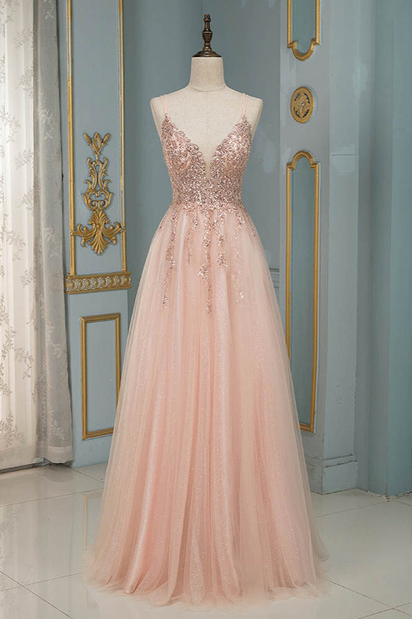 Amazing Sequins Long Evening Prom Dress Floor Length V-Neck
