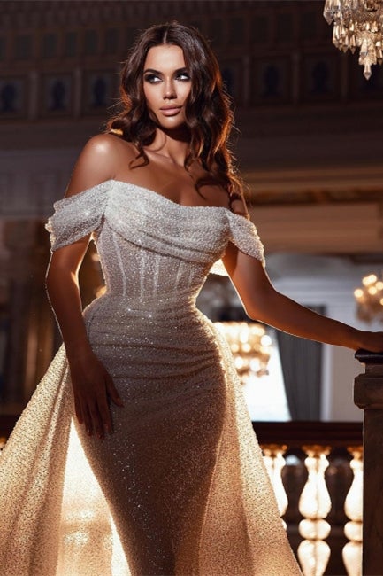 Amazing Sequins Prom Dress Mermaid With Ruffle Off-the-Shoulder